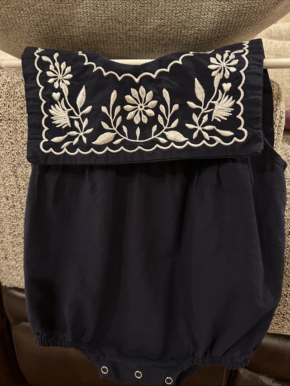 Navy Embroidered Square-Neck Infant onesie